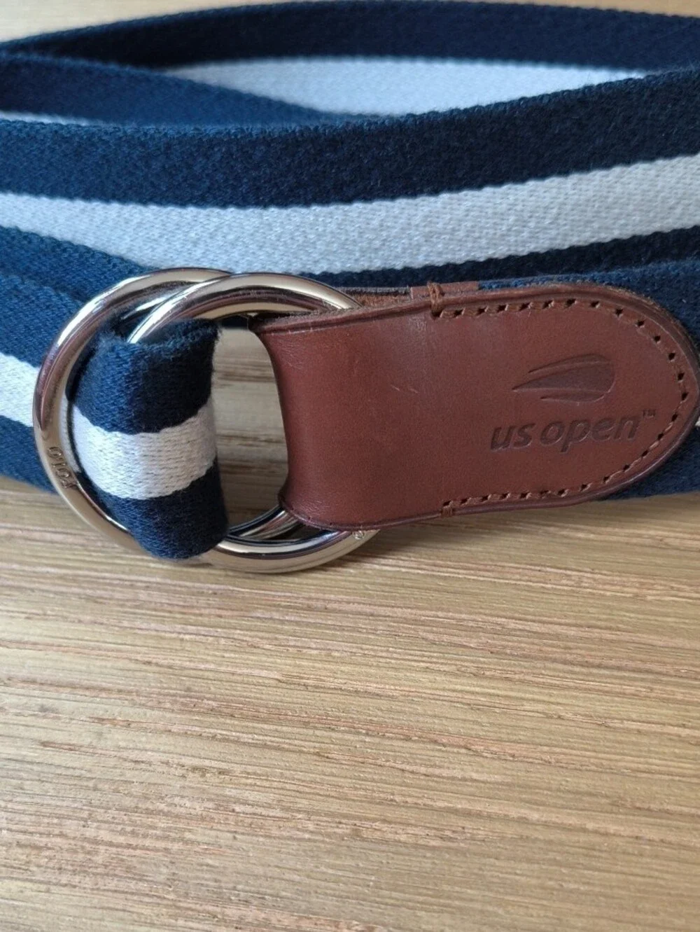 Polo Ralph Lauren US Open Canvas O-Ring Belt Navy White Stripe Size L 48